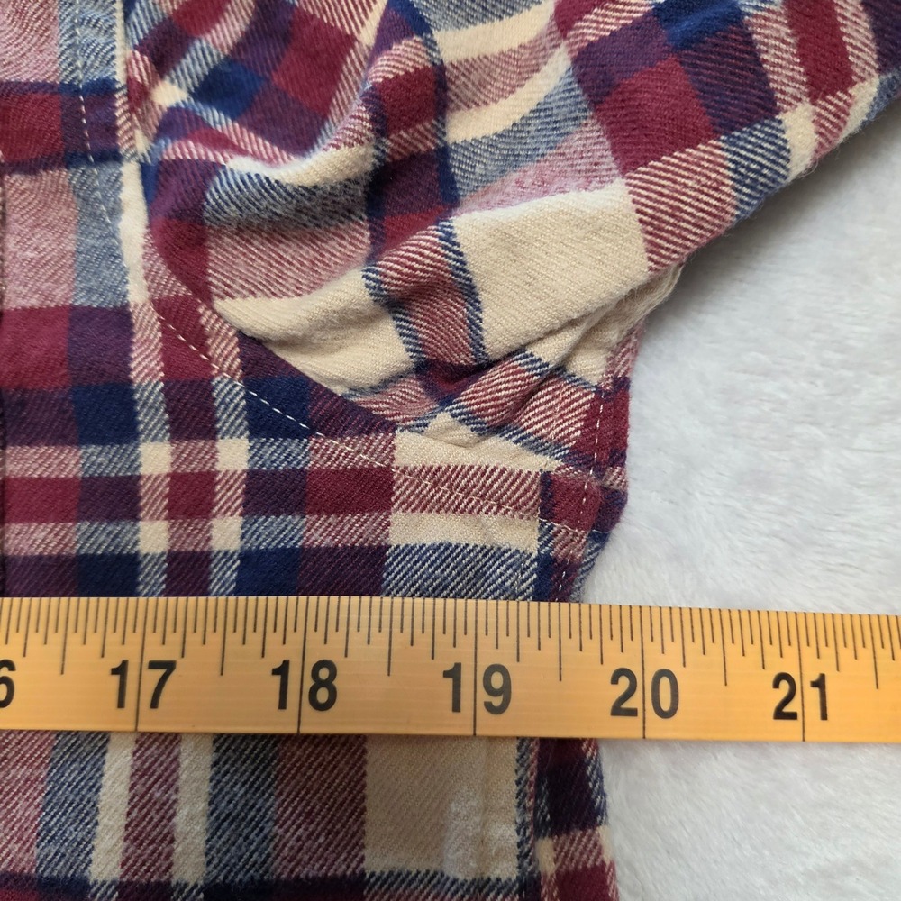 Lands End Mens Small Traditional Fit Plaid Flannel Shirt Burgundy Navy - Picture 4 of 8